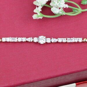 "Rose Gold Bracelet with Mixed-Cut White Crystals and Beaded Chain, XPBL0813